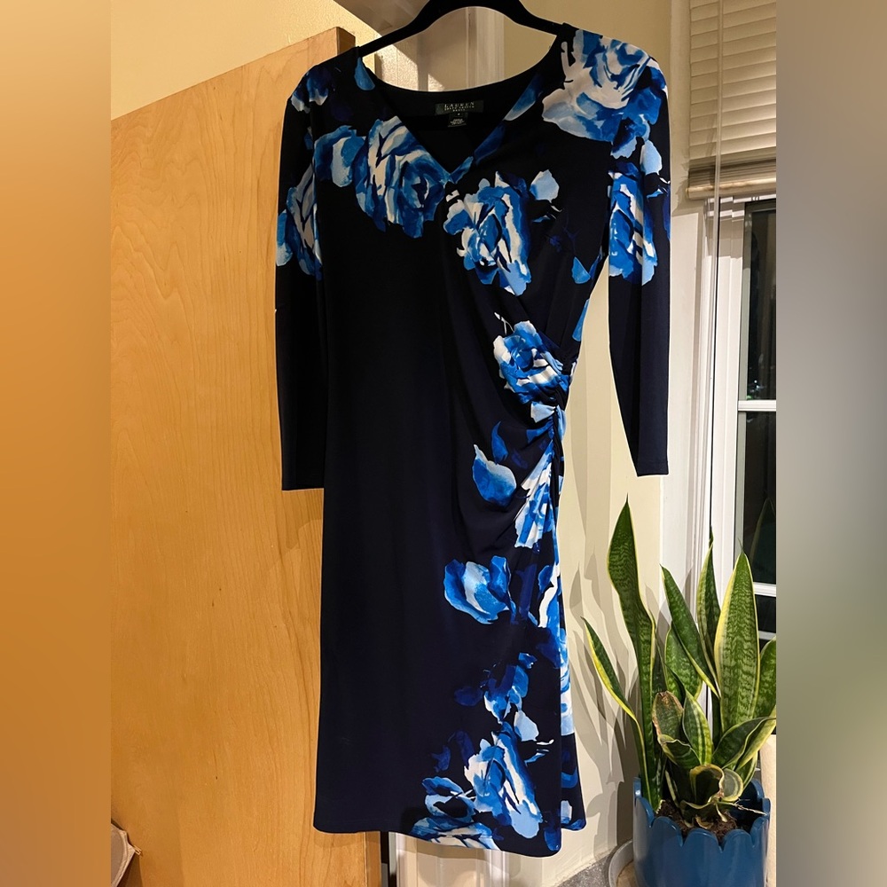 Ralph Lauren Navy and Blue Floral Long Sleeve Dress